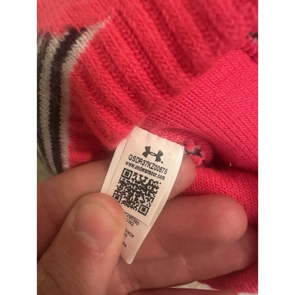 Under Armour Youth Pom Pom Pink Beanie